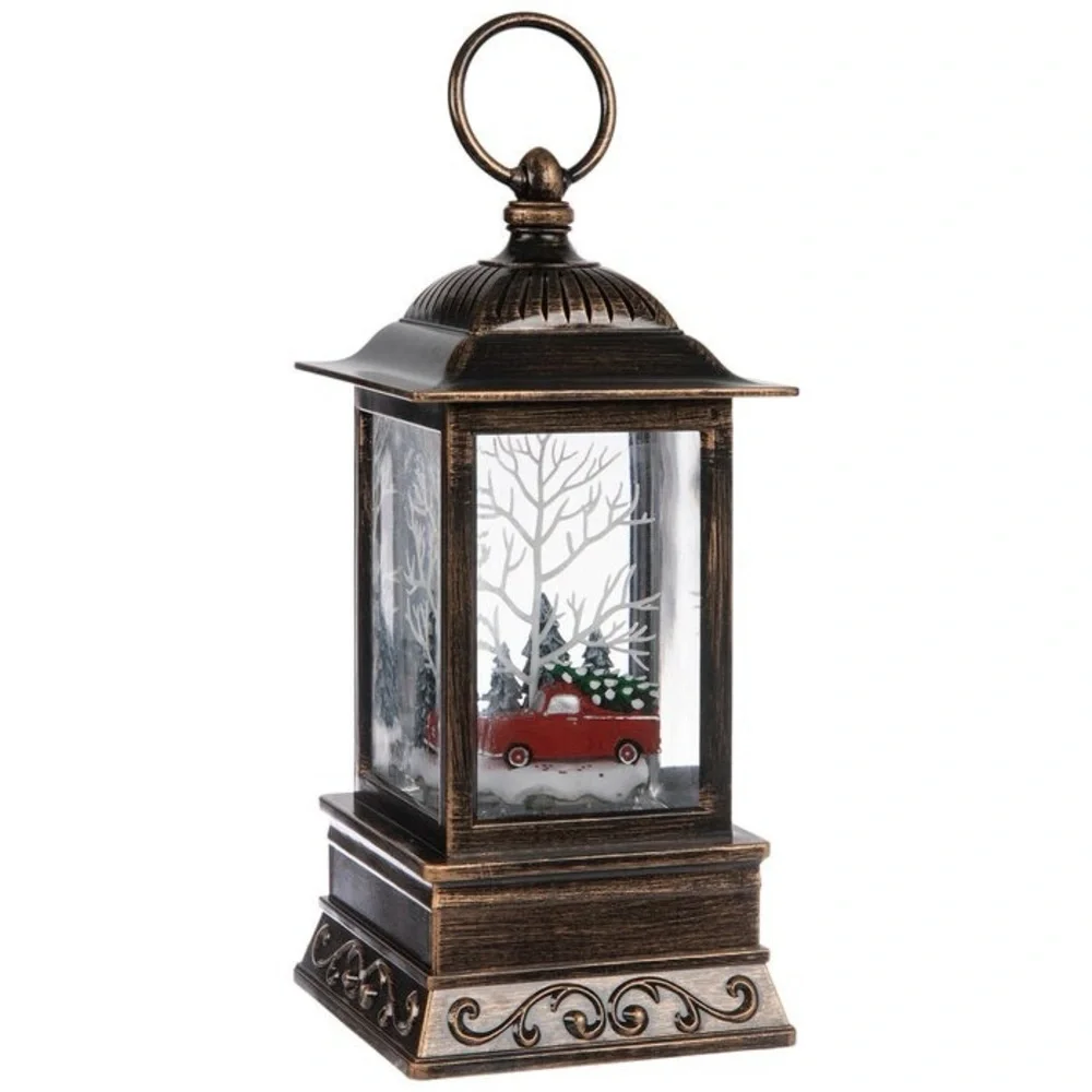 Vintage Bronze Lantern with Snow Globe Scene